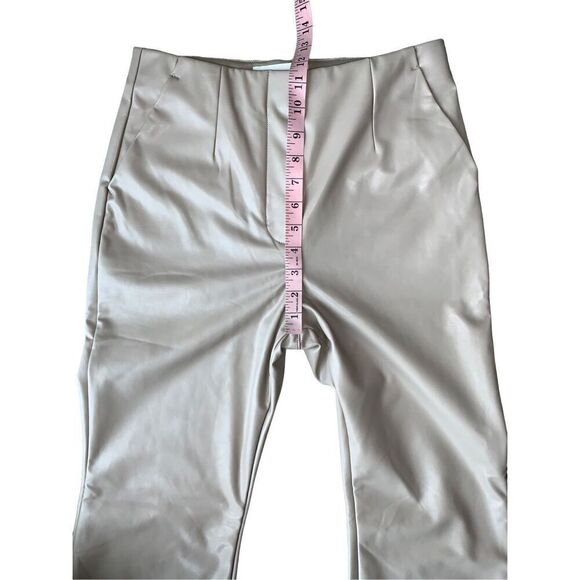 Abercrombie & Fitch Vegan Leather Slim Flare Pants in a Tan/Taupe Color - Picture 9 of 13